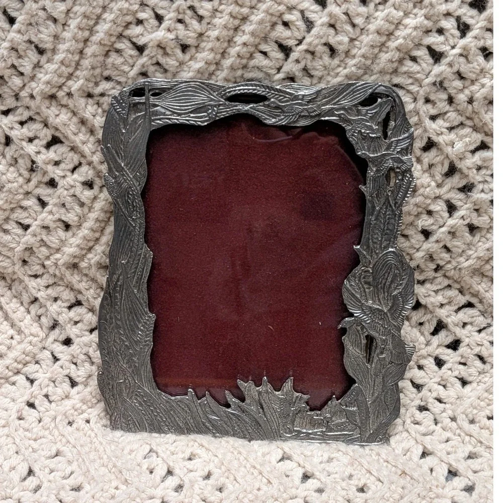 Vintage Pewter Duck Bird Marsh Nature Picture Frame 4x6 Silver Tone Metal Decor